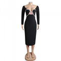 Women Winter Sexy Long Sleeve Diamonds Black Mini Bodycon Bandage Dress 2024 3