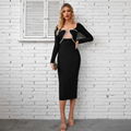 Women Winter Sexy Long Sleeve Diamonds Black Mini Bodycon Bandage Dress 2024 4