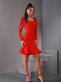 Winter Sexy Long Sleeve Square Collar Black Red Mini Women Bodycon Bandage Dress 2