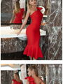 Evening Summer Elegant Red Bow Women's Trumpet Bandage Dress Sexy One Shoulder 3