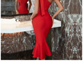 Evening Summer Elegant Red Bow Women's Trumpet Bandage Dress Sexy One Shoulder