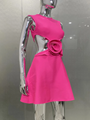 Women Sleeveless Sexy Waist Hollow Out 3D Flowers A-Line Bandage Mini Dress