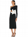 New Women's Sexy One Shoulder Long Sleeve Hollow Out Flower Bandage Midi Dress 2