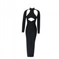 Sexy Hollow Out Long Sleeve Slim Maxi Dress Women Eelgant Turtleneck Backless 2