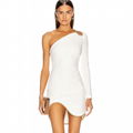 New Women's Sexy White One Shoulder Long Sleeve Bodycon Bandage Dress Celebrity 