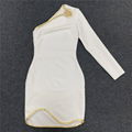 New Women's Sexy White One Shoulder Long Sleeve Bodycon Bandage Dress Celebrity 