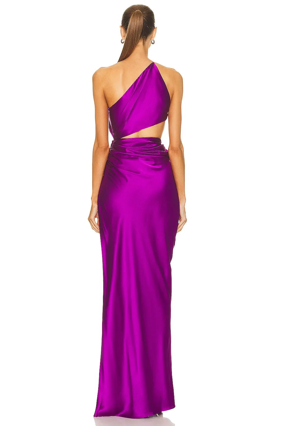 Purple Orange Color Women Shinnign Satin One Shoulder Bodycon Long Dress Fashion