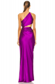 Purple Orange Color Women Shinnign Satin One Shoulder Bodycon Long Dress Fashion
