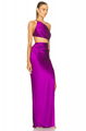 Purple Orange Color Women Shinnign Satin One Shoulder Bodycon Long Dress Fashion