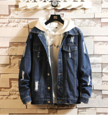 Spring and Autumn New Men's Pierced Denim Coat Men's Autumn Jacket 3