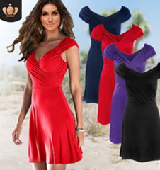 Sleeveless back-less dress with V collar for fashionable women in summer