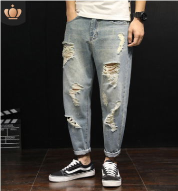 Hole in Men's Jeans Men's New Loose and Thin Men's Trousers