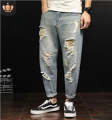 Hole in Men's Jeans Men's New Loose and Thin Men's Trousers