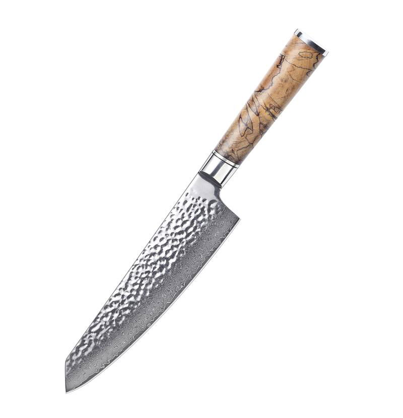 Damascus chef knife with Burl-wood handle