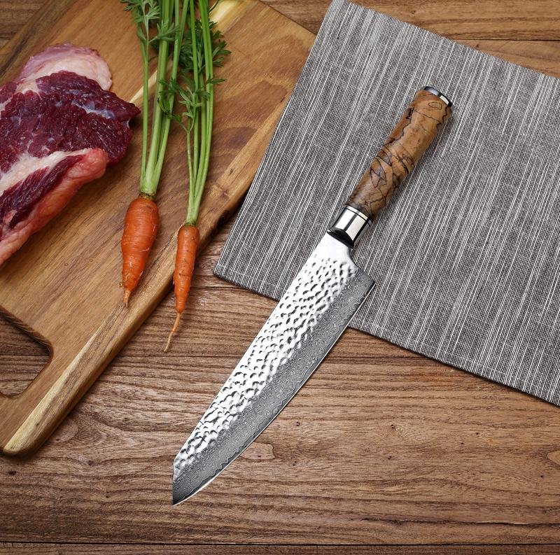 Damascus chef knife with Burl-wood handle 4