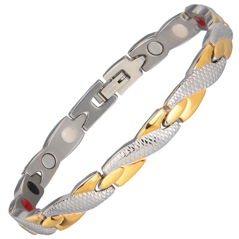 Stainless Steel Gold Plating Negative Ion Balance Bio Magnet Bracelet Chain