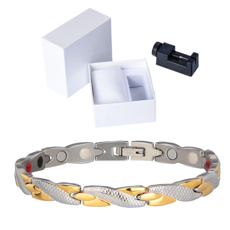 Stainless Steel Gold Plating Negative Ion Balance Bio Magnet Bracelet Chain 5