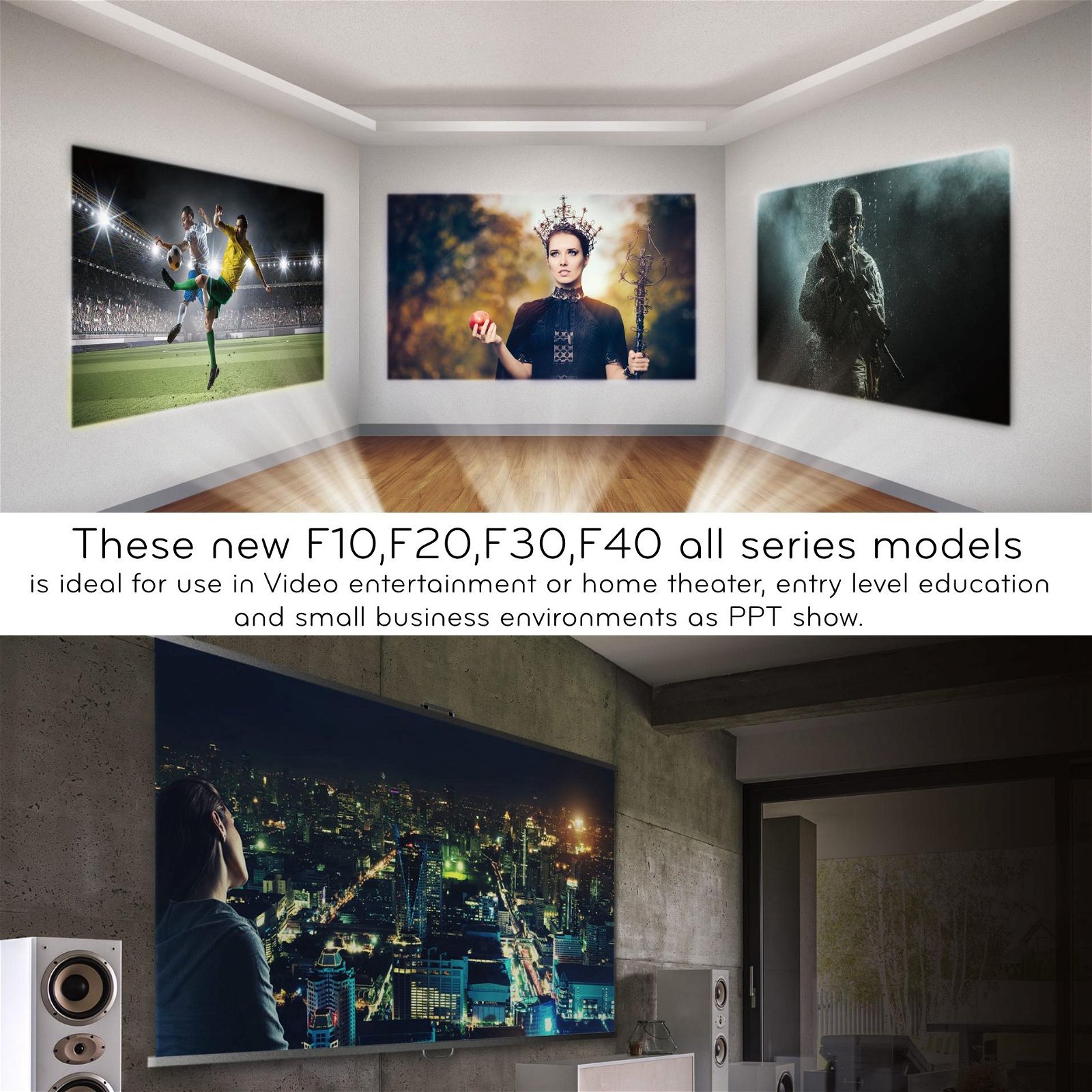 LCD projector F20 FHD native 1920x1080 resolution with high bright more than Por 2