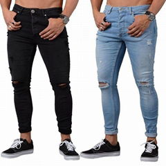 Men's Fashion High Street Ripped Slim Fit Skinny Stretch Denim Jeans