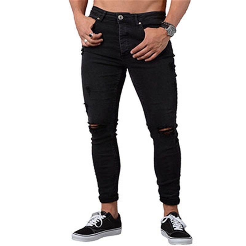 Men's Fashion High Street Ripped Slim Fit Skinny Stretch Denim Jeans 2