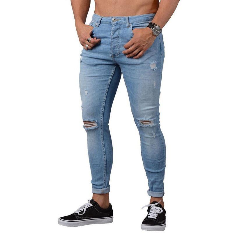 Men's Fashion High Street Ripped Slim Fit Skinny Stretch Denim Jeans 3