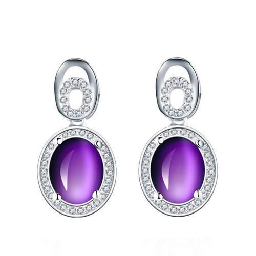 Fashion women cubic zirconia jewelry 925 sterling silver amethyst drop earrings