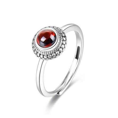 Handmade modern garnet stone jewelry red garnet flower dress ring in silver