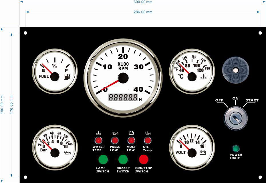 Marine Engine Dashboard with Control Panel Gauges 2