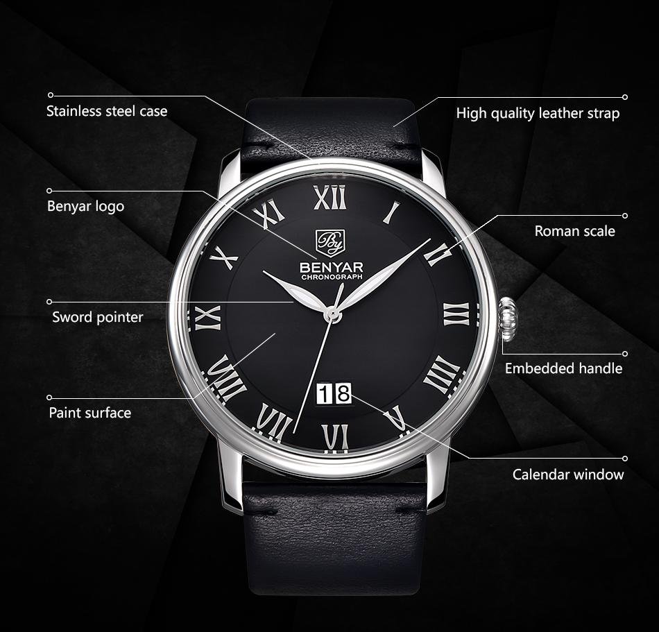 benyar_relojmarca Men Watch Chronograph Fashion Sport relojes replicas BY-2728M 3