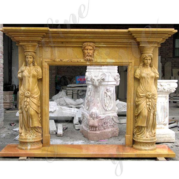 French Style Classic White Cherub Marble Fireplace Mantel with Angle Statue 3