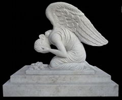 Detailed Carving Headstone Life Size Stone Weeping Angel Monument