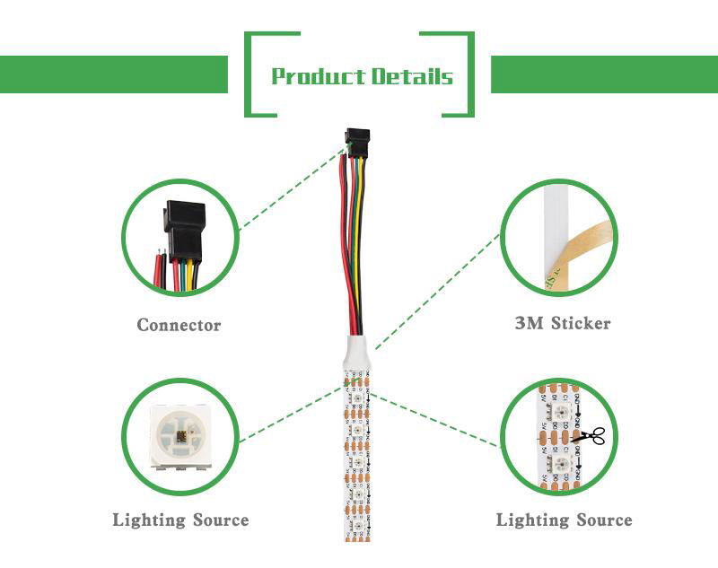 Each LED Program Controllable SK9822 Full Color LED Strip 3