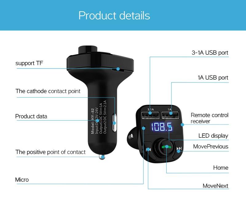 FM Transmitter Radio Adapter Car Kit With USB Car Charger 3