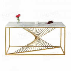 Gold metal frame console white marble table top 