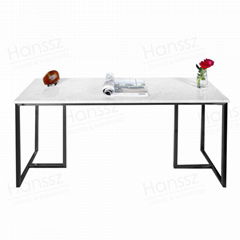 Rectangular white marble table top black metal frame