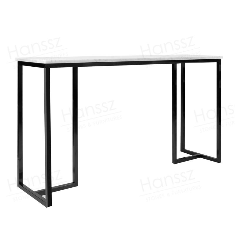 Rectangular white marble table top black metal frame 3