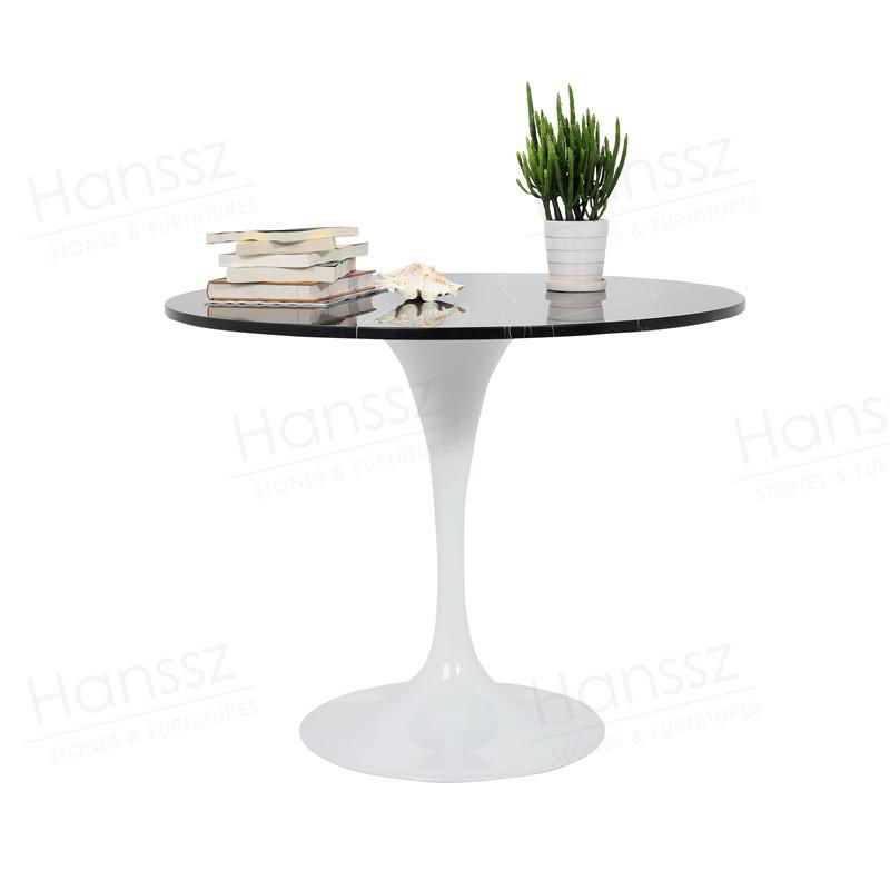 Black marble table top white metal pedestal dining table 2