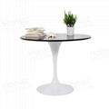 Black marble table top white metal pedestal dining table 2