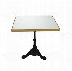 Square white marble dining top cast iron legs table