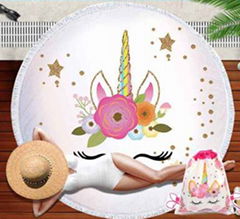 Cartoon Unicorn 150cm Round Beach Towel