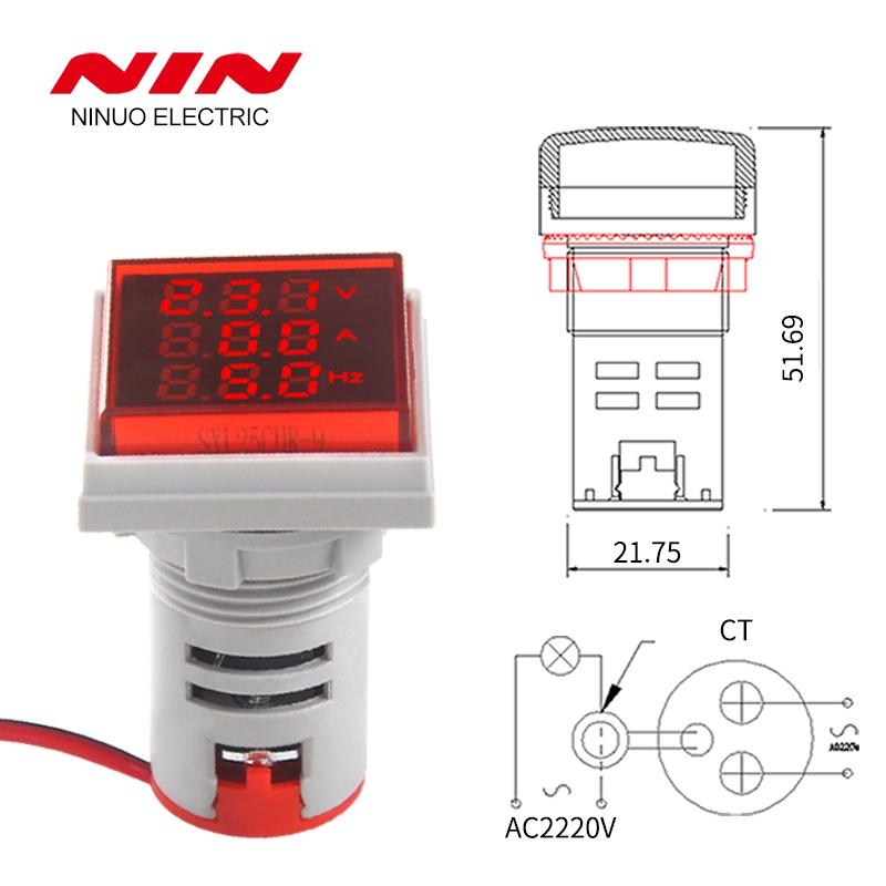 22mm AC 0-100A LED Traid display indicator ammeter voltmeter frequency meter 4