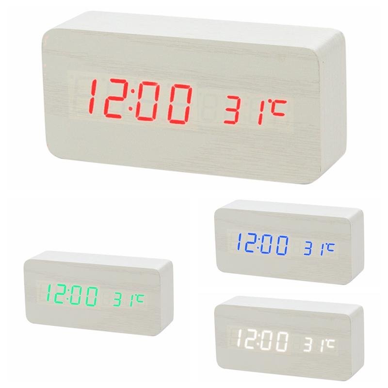 LED Clock Wooden Digital Alarm Clock with Temperature Thermometer 3