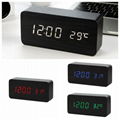 LED Clock Wooden Digital Alarm Clock with Temperature Thermometer