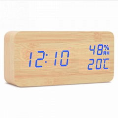 Wooden Electronic Digital Alarm Clock with Hygrometer and Thermometer