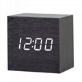 Cube Acoustic Control Wood LED Alarm Clock Table Watch Thermometer