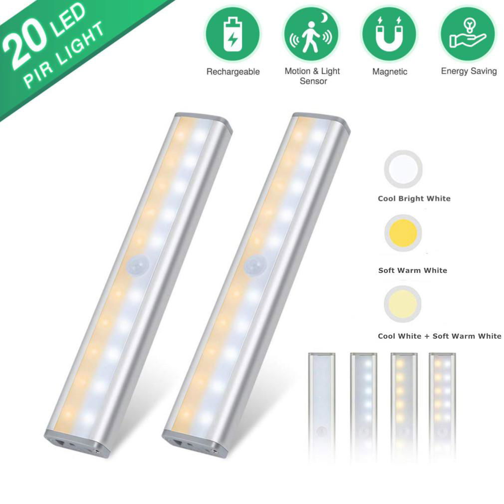 Motion Sensor Closet Lights Rechargeable 20 LED Wireless Under Cabinet Lighting