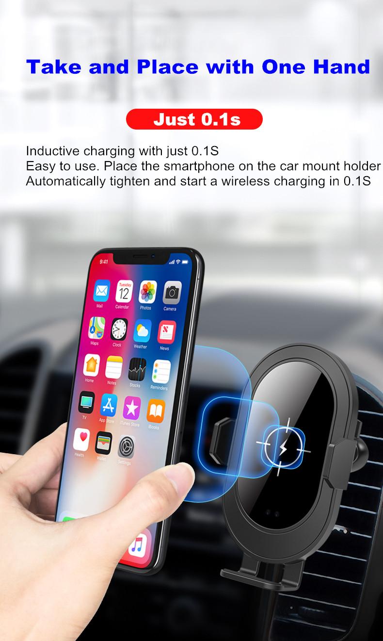 automatic clamping car wireless charger with infrared sensor dashboard holder 2