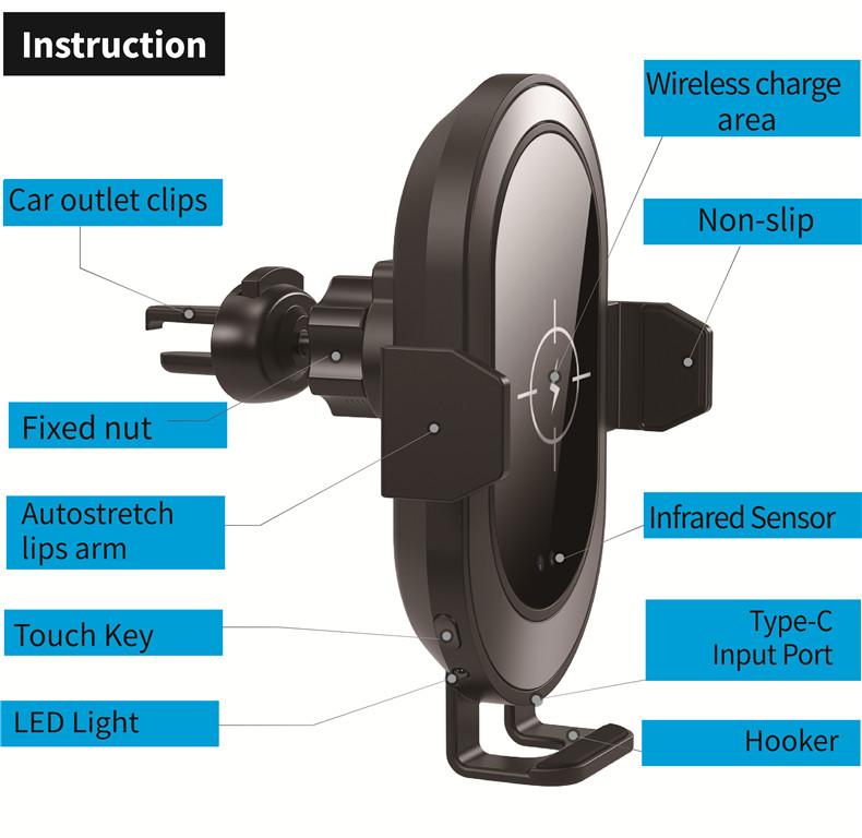 automatic clamping car wireless charger with infrared sensor dashboard holder