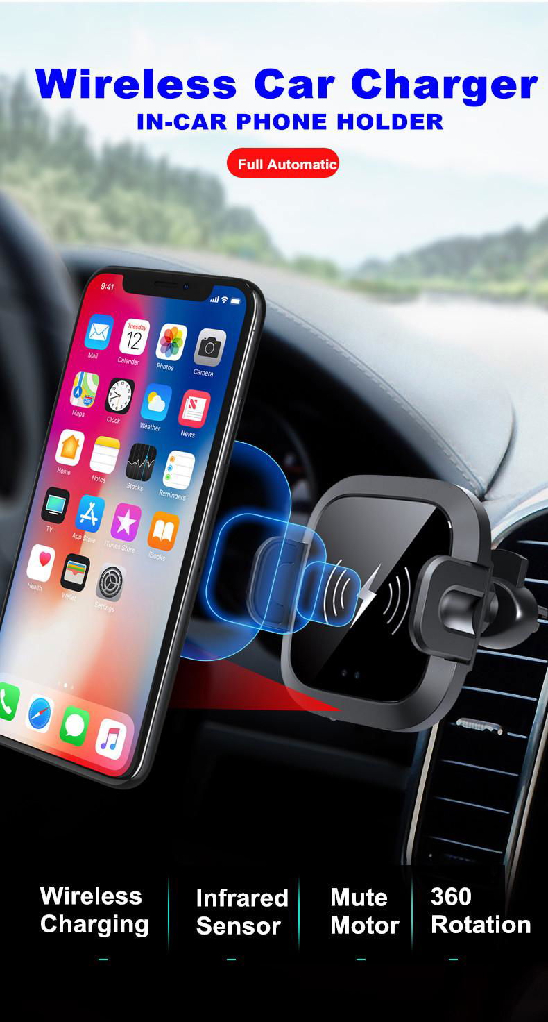 automatic clamping car wireless charger with infrared sensor Qi fast charge 5