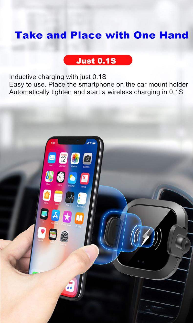 automatic clamping car wireless charger with infrared sensor Qi fast charge